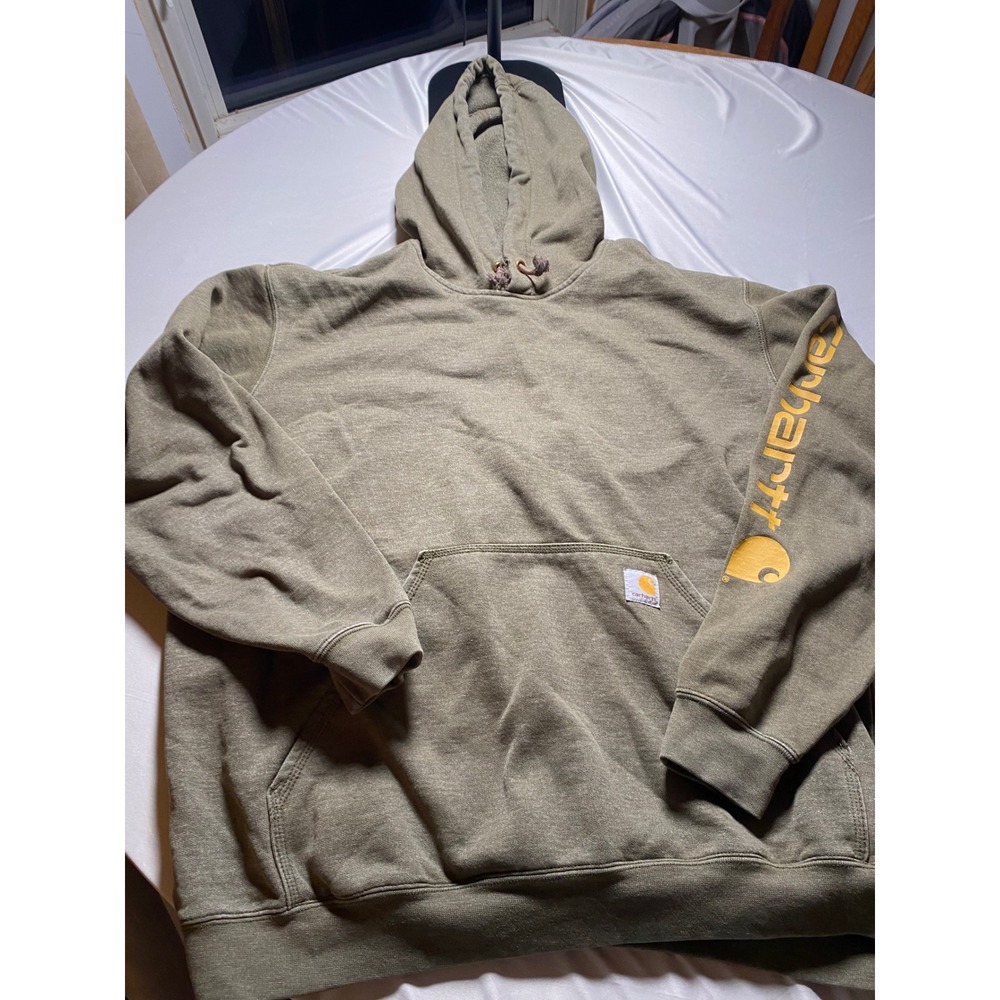 Carhartt Mens K288 G39 Original Fit Sleeve Logo Hoodie Olive Green Large Regular